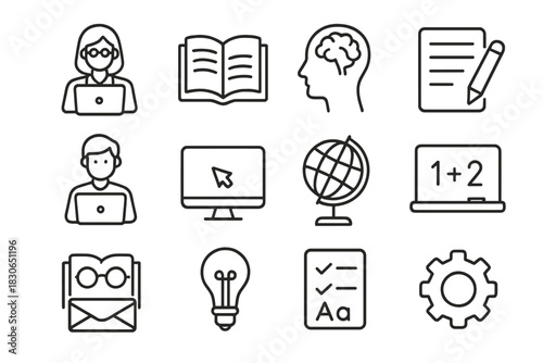 Essential symbols for education, online learning, knowledge, and academic subjects