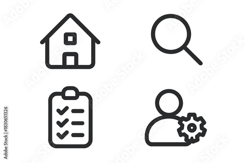 Basic outline icons set for website navigation and user interface design