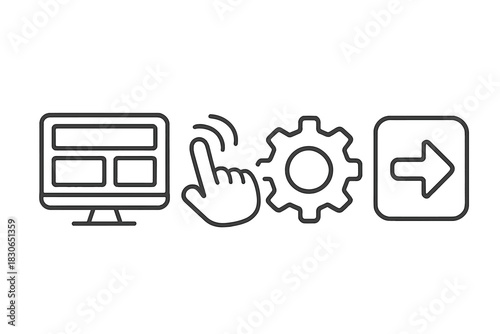 Essential line icons for website navigation, user interaction, and system configuration