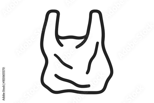 Simple black outline of a disposable plastic shopping bag used for groceries or retail purchases