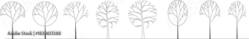 Minimal Tree Line Art Set – Outline Winter Trees Vector Illustration - design section/ elevation
