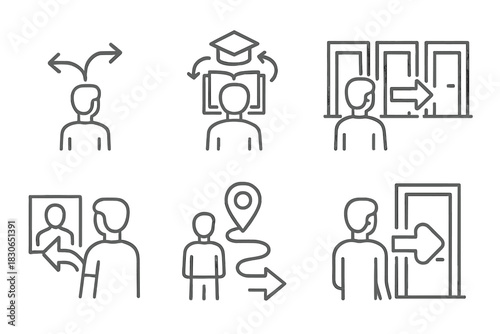 Personal development and career path showing choice, education, and navigation