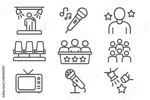 Outline symbols representing performance, entertainment, and public speaking events