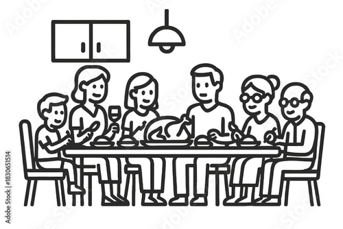 Multi-generational family gathering sharing a festive holiday meal around the dining table