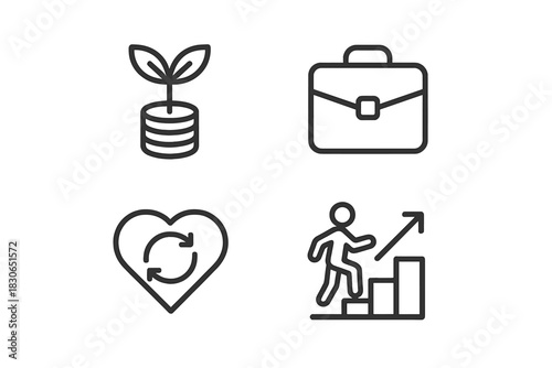 Financial investment, career success, business growth, and sustainable lifestyle concepts