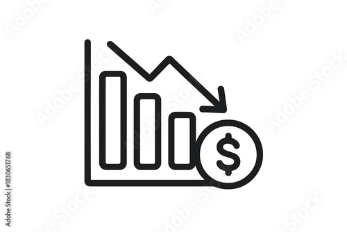 Simple graphic symbol depicting financial loss and negative market performance