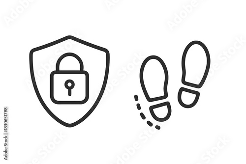 Digital security shield protecting a locked padlock and tracking icons representing digital footprint