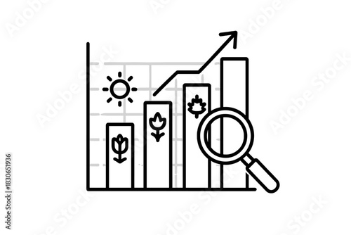 Seasonal financial growth bar chart showing market analysis and rising trend arrow