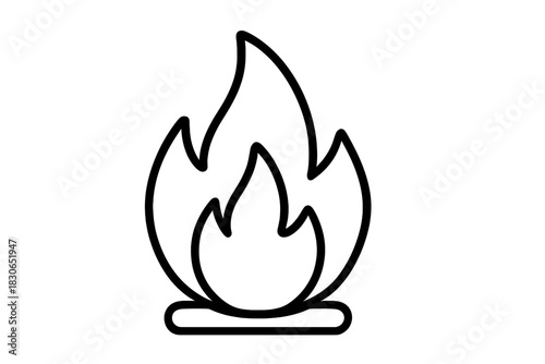 Minimalist outline graphic of a burning flame or bonfire representing heat and energy