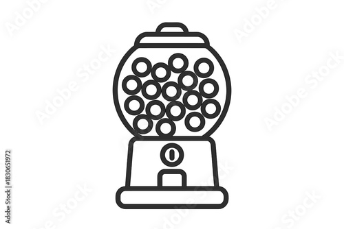 Traditional coin operated candy dispenser machine filled with colorful gumballs