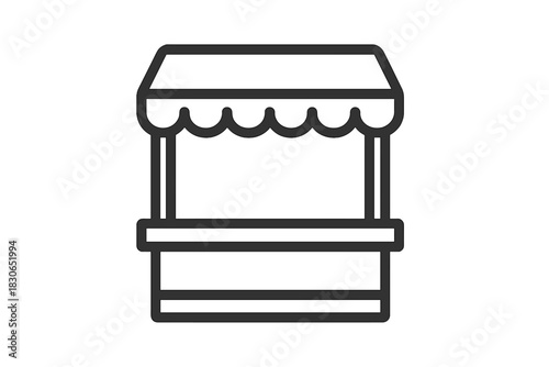 Small market stall or vendor kiosk with scalloped awning for retail and commerce