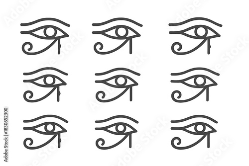 Ancient Egyptian Eye of Horus symbol seamless repeating pattern in black and white outline