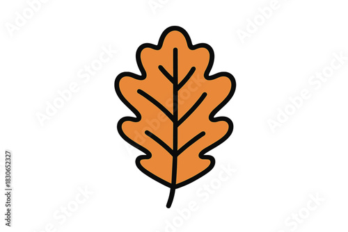 Stylized orange oak leaf icon with thick black outline for autumn design