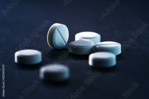 Macro image of tablets. Medicine symbol.