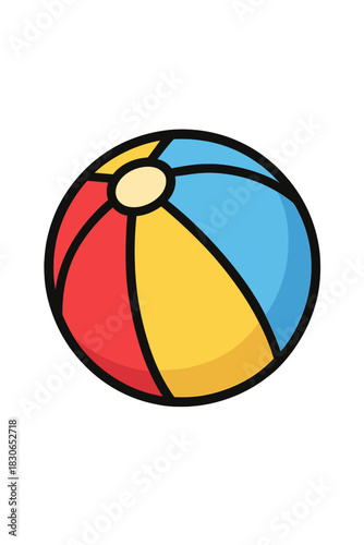 Classic inflatable beach ball with bright red, yellow, and blue panels for summer fun and games