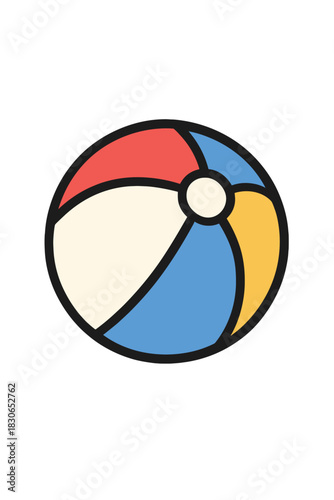 Colorful inflatable beach ball icon with thick black outlines and segmented design