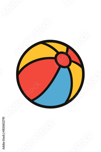 Classic inflatable beach ball toy with bright red yellow and blue stripes