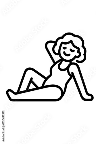 Smiling woman in a bathing suit lying down and relaxing with her hand behind her head