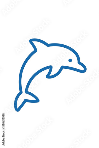 Minimalist blue outline jumping dolphin graphic representing marine life and aquatic animals