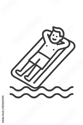 Smiling person relaxing on an inflatable pool raft floating in the water during summer vacation