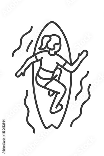 Female surfer riding a large ocean wave on a surfboard during summer water sports