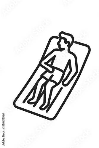 Line art icon of person relaxing on inflatable float mattress during summer vacation