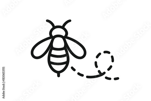 Minimalist flying honey bee following a dotted path trail