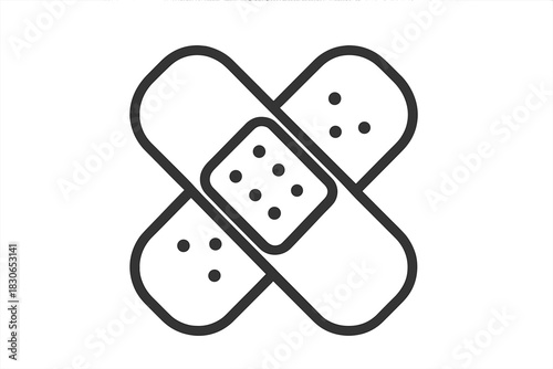 Crossed adhesive bandages representing first aid, injury treatment, and medical care