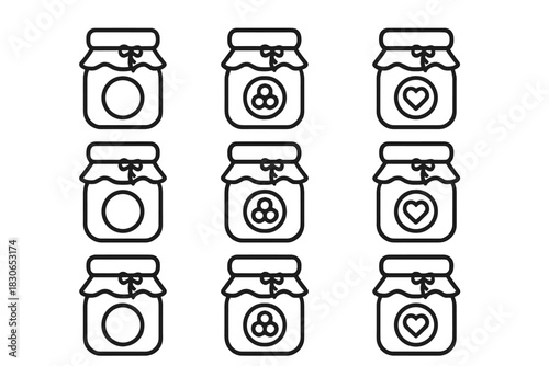 Seamless pattern of homemade jam and preserve jars with decorative lids