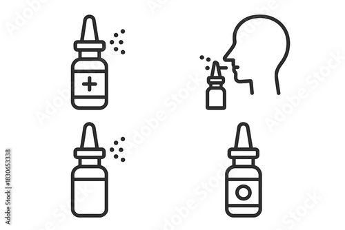 Minimalist icons showing nasal spray use for allergy and sinus congestion