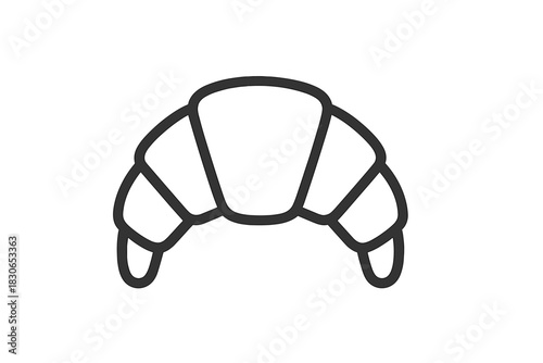 Simple black outline drawing depicting a traditional French croissant pastry icon