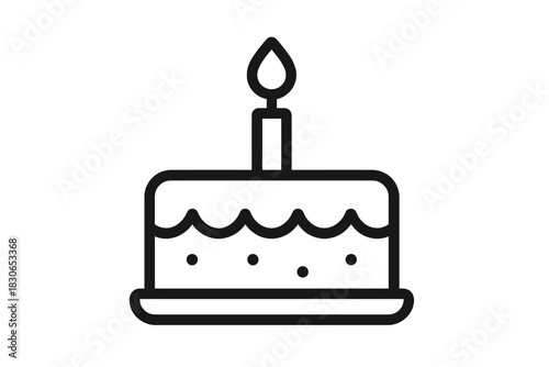 Minimalist design of a celebratory birthday cake topped with a single burning candle