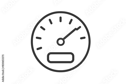 Outline icon of a circular dashboard gauge with the indicator needle set high