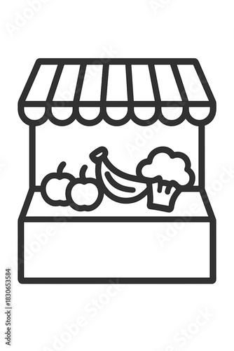 Outline roadside produce stand with apples, banana, and broccoli