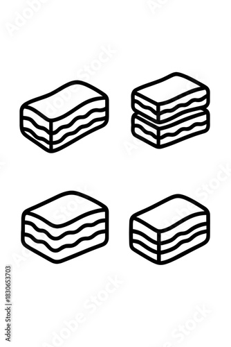 Outline icons of raw bacon slices and pork belly blocks for food menus