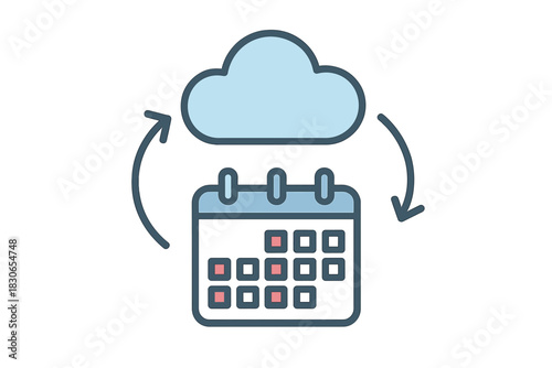 Cloud computing synchronization with calendar scheduling and data transfer icon
