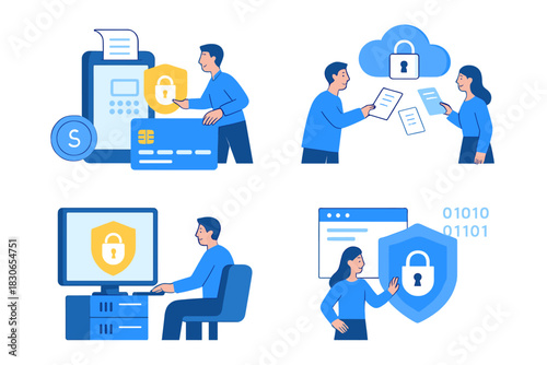 Cybersecurity concepts for secure online transactions, cloud data protection, and digital privacy defense