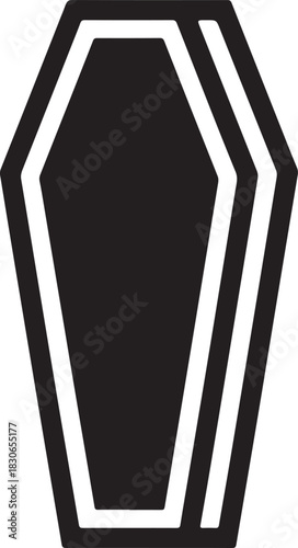 Black coffin vector icon representing death funeral and Halloween celebration isolated on a dark background
