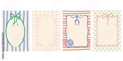 Coquette pastel bow frame collection. Cute airy label shapes for cards and invitations