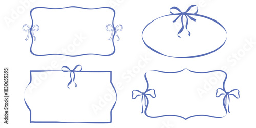 Soft coquette blue bow frame collection. Elegant outline designs ideal for invitations