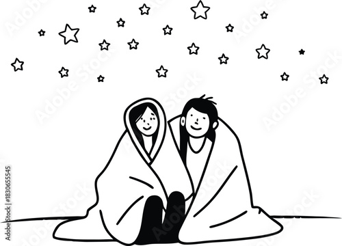 Black art drawing vector silhouette illustration of a man and woman cartoon sketch