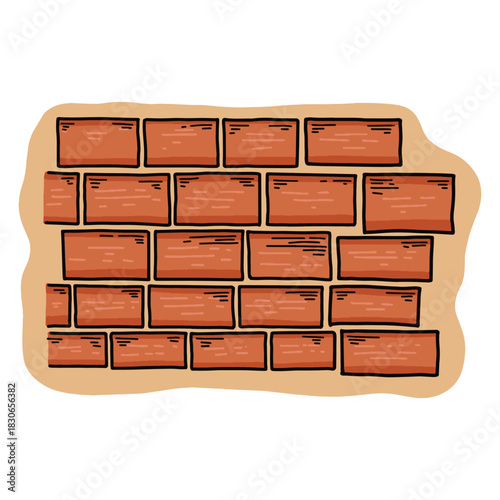Hand drawn red brick wall vector illustration