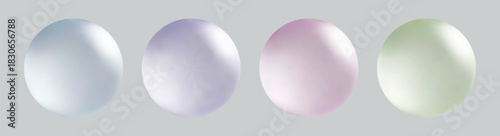 Set of transparent colorful matte glass spheres with realistic glossy highlights and abstract 3d light effect.