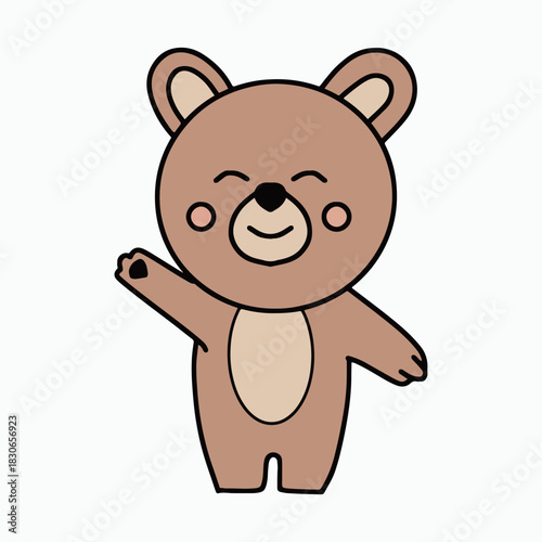 Cute waving bear cartoon with a happy expression vector illustration
