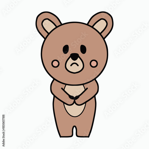 Sad or shy bear cartoon character vector illustration