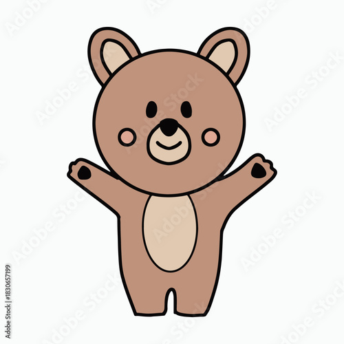 Cute waving bear cartoon with a happy expression vector illustration