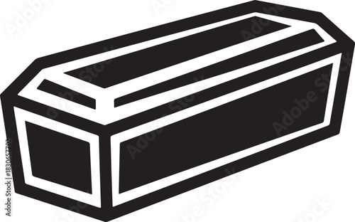 Black coffin vector isolated on a dark background for themes of mortality and farewell
