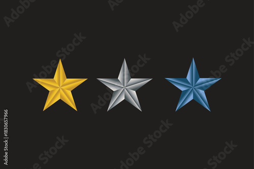 Golden , silver and blue gradient color star design vector art illustration with black background.