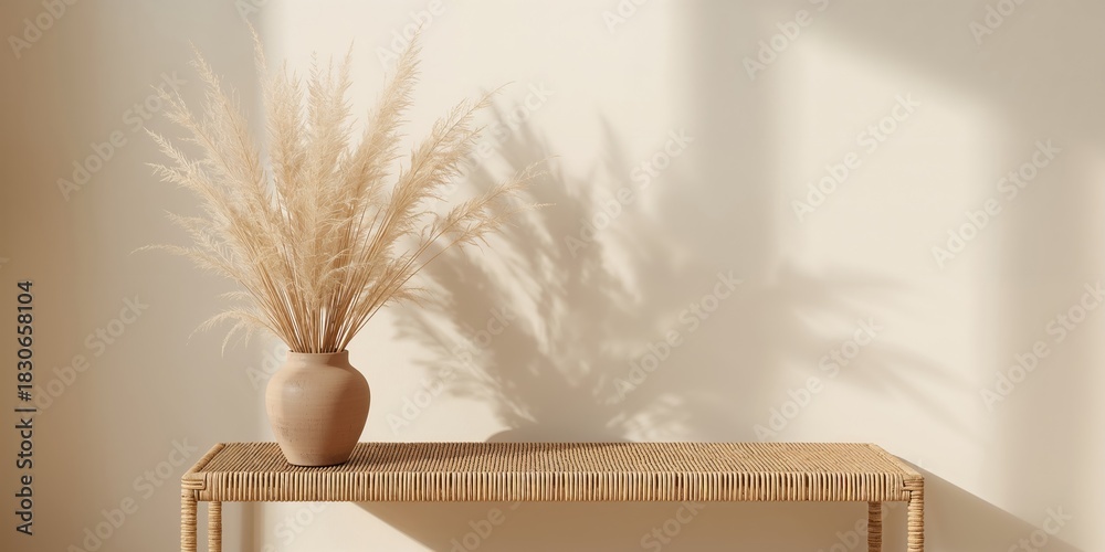 Fototapeta premium Chamaedorea plant in pot placed on wooden table beside window, serving as a natural indoor decor feature