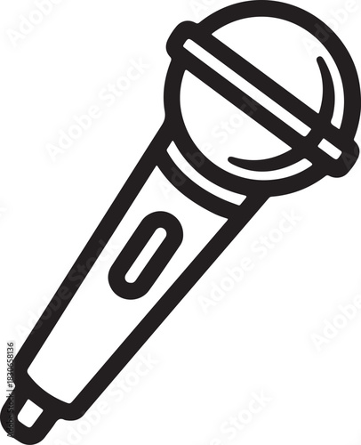 Black outline vector microphone icon for audio recording sound voice communication and broadcasting